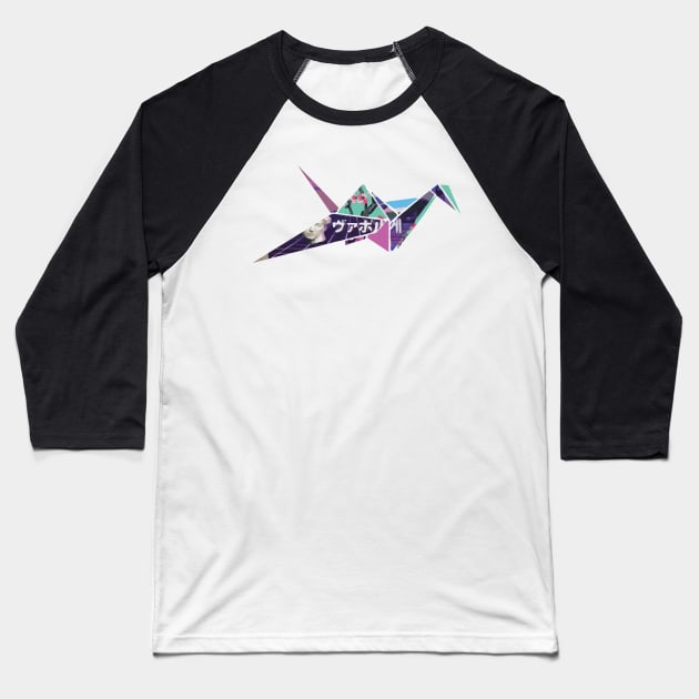 Vaporwave Origami Crane Baseball T-Shirt by ramonavirus